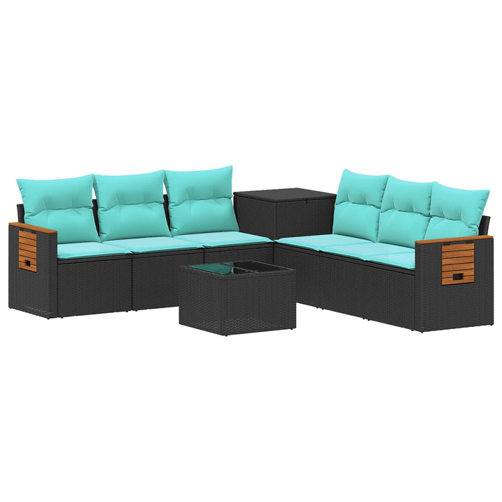 Sofa Sæt 8 stk. Sort og Blå Poly Rattan og Stål