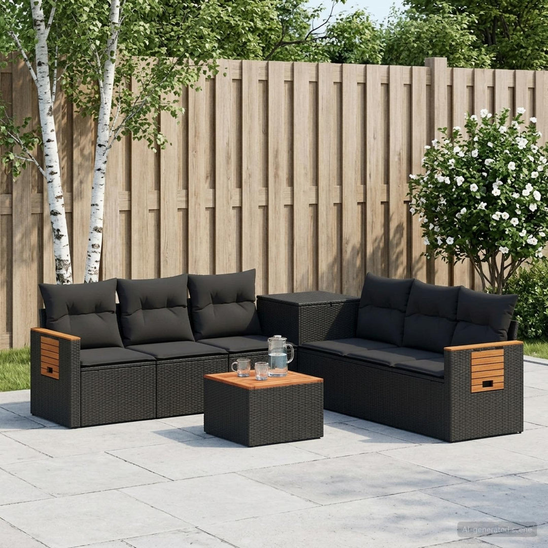 Sofa Sæt 8 stk. Sort Poly Rattan og Stål