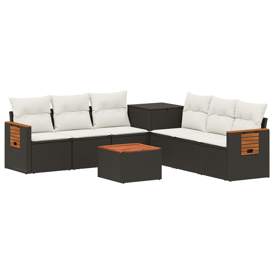 Sofa Sæt 8 stk. Sort og Cremehvid Poly Rattan og Stål