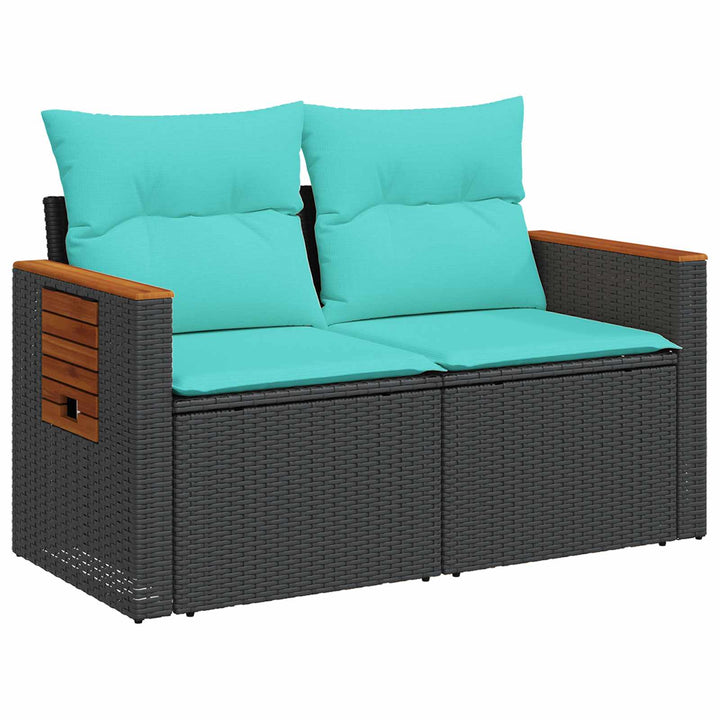 Sofa Sæt 8 stk. Sort og Blå Poly Rattan og Stål
