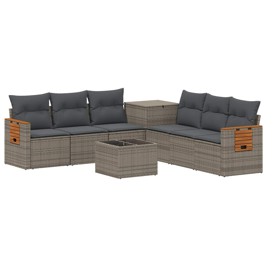 Sofa Sæt 8 stk. Grå og Mørkegrå Poly Rattan og Stål