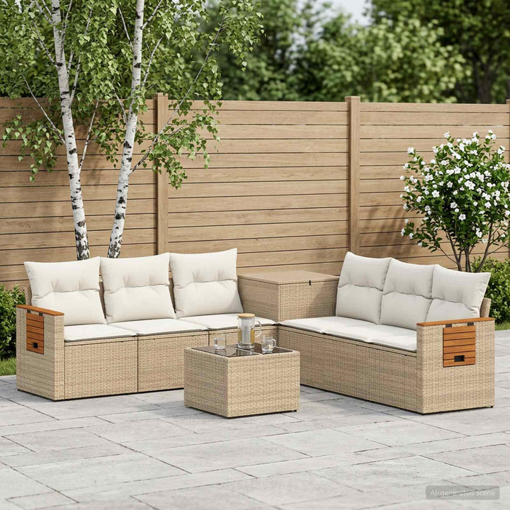 Sofa Sæt 8 stk. Beige og cremehvid Poly Rattan og Stål