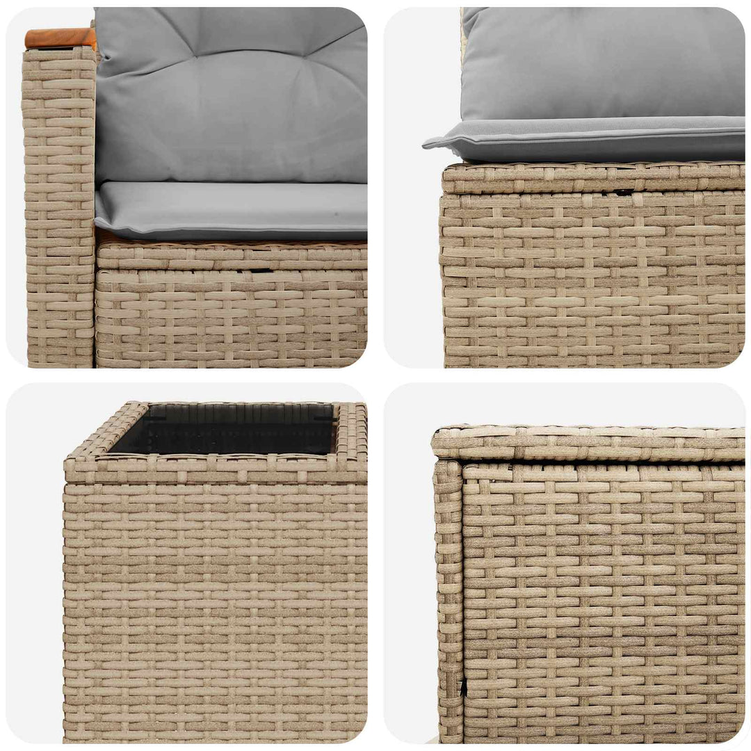 Sofa Sæt 8 stk. Beige og lys grå Poly Rattan og Stål