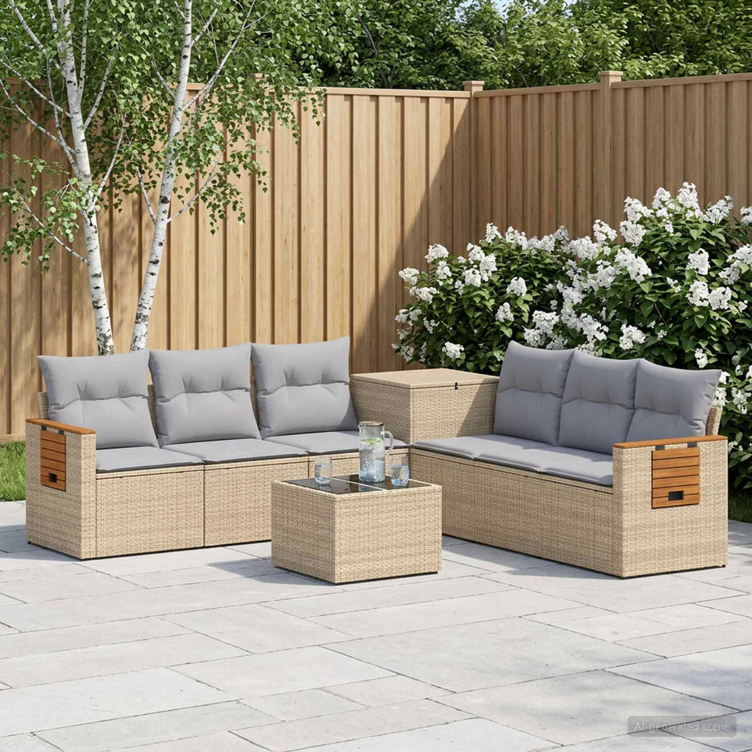 Sofa Sæt 8 stk. Beige og lys grå Poly Rattan og Stål