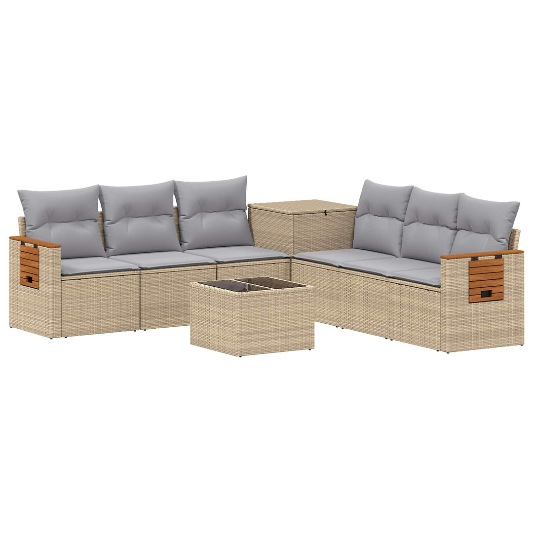 Sofa Sæt 8 stk. Beige og lys grå Poly Rattan og Stål