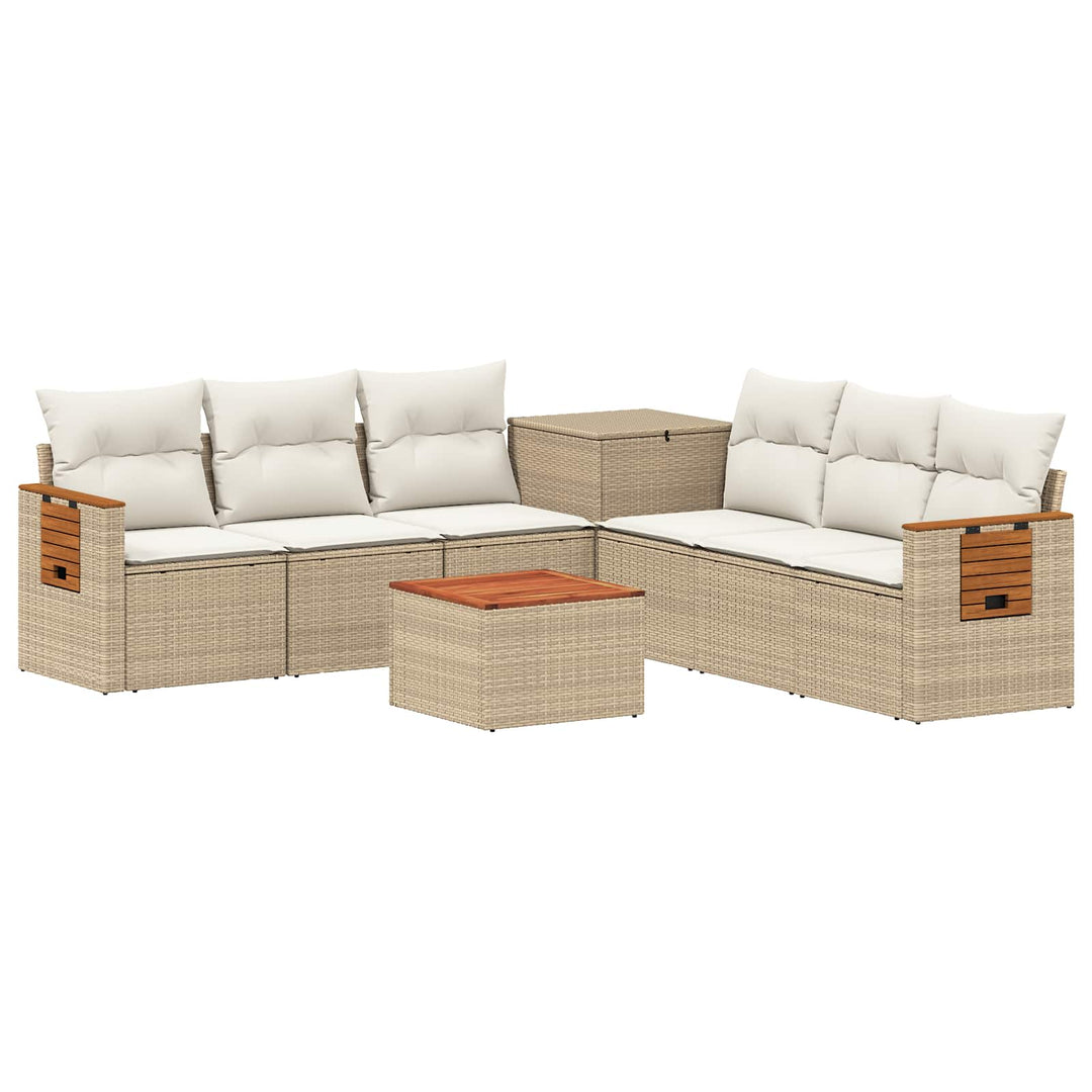 Sofa Sæt 8 stk. Beige og cremehvid Poly Rattan og Stål
