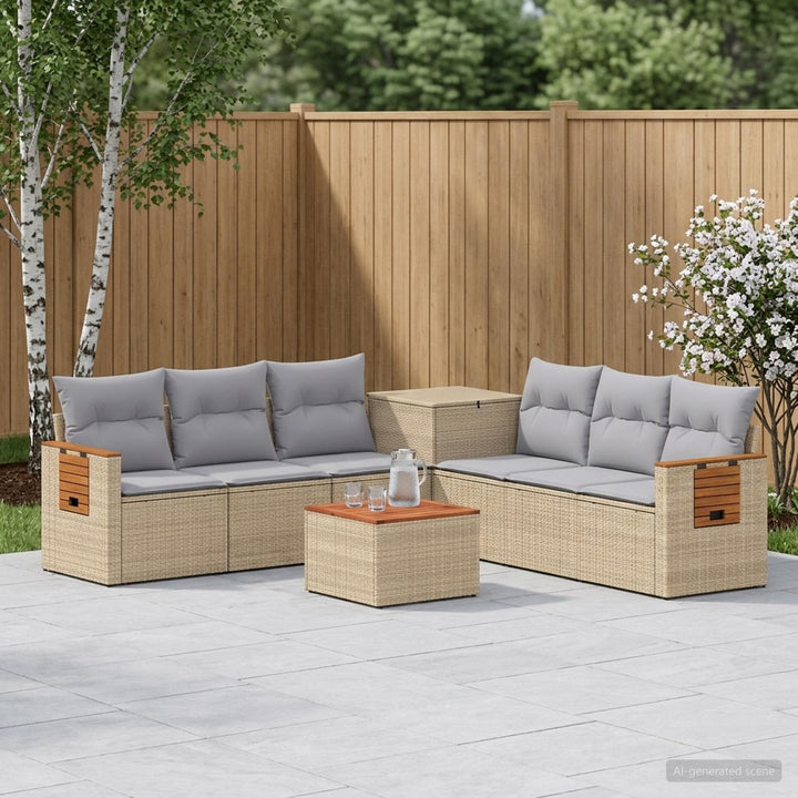 Sofa Sæt 8 stk. Beige og lys grå Poly Rattan og Stål