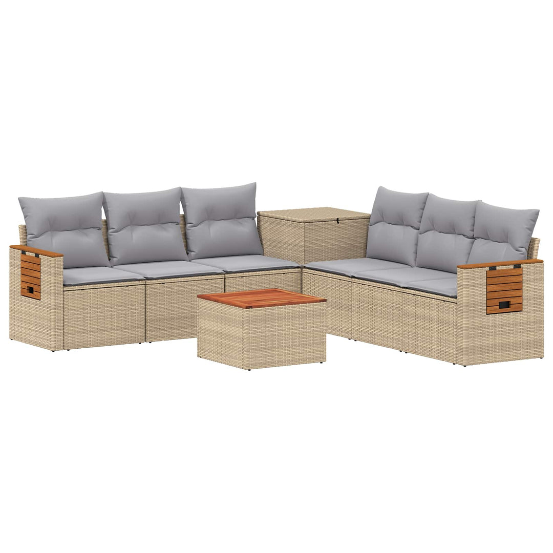Sofa Sæt 8 stk. Beige og lys grå Poly Rattan og Stål