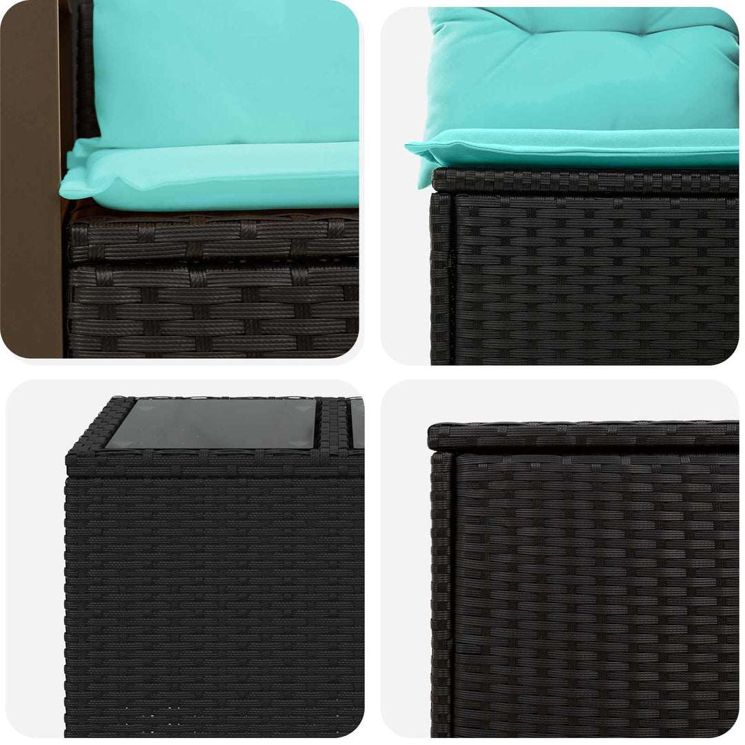 Sofa Sæt 8 stk. Sort og Blå Poly Rattan og Stål