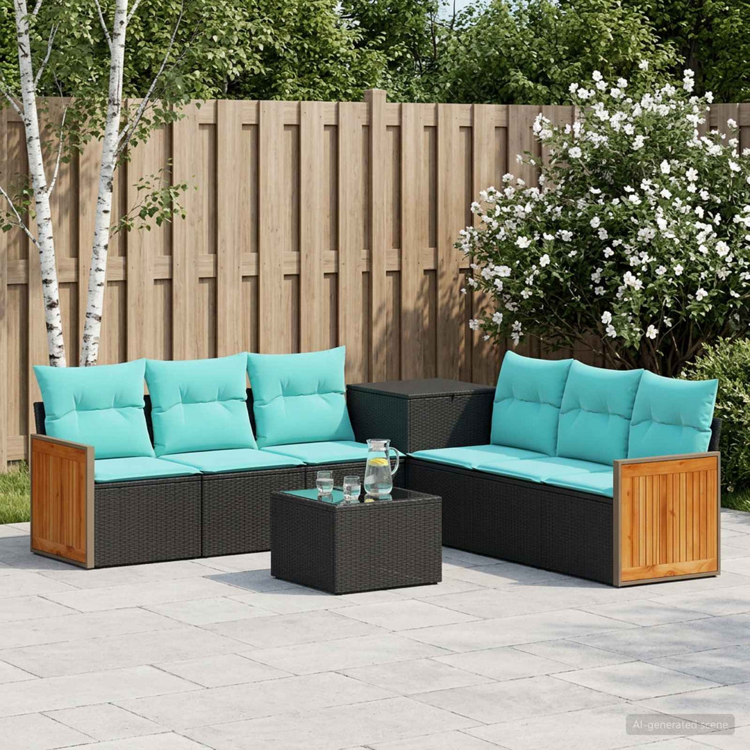 Sofa Sæt 8 stk. Sort og Blå Poly Rattan og Stål