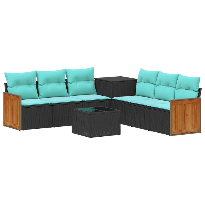 Sofa Sæt 8 stk. Sort og Blå Poly Rattan og Stål