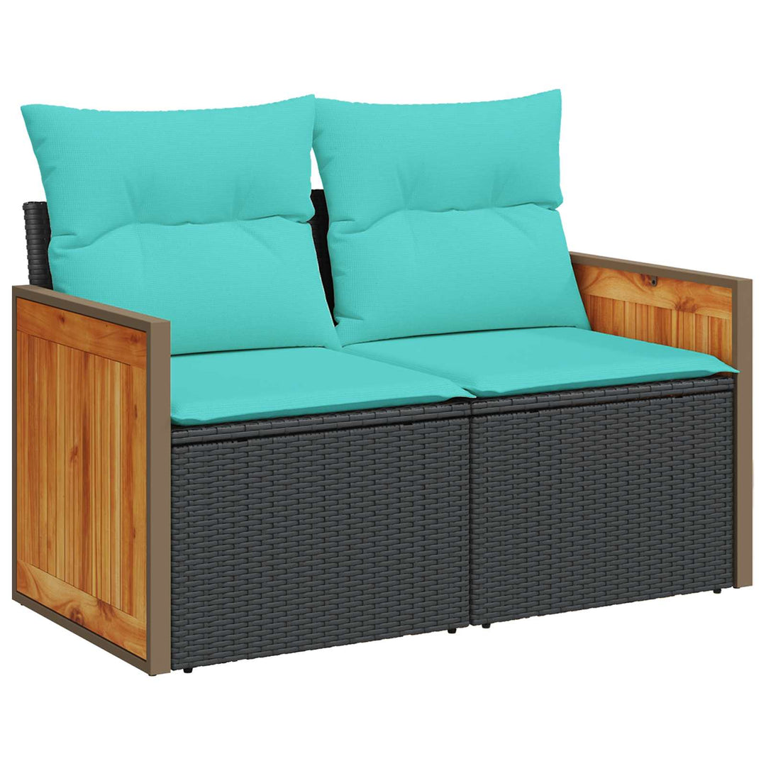 Sofa Sæt 8 stk. Sort og Blå Poly Rattan og Stål