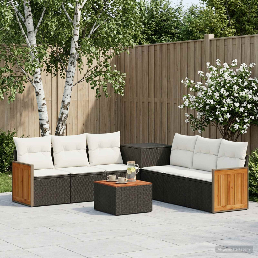 Sofa Sæt 8 stk. Sort og Cremehvid Poly Rattan og Stål