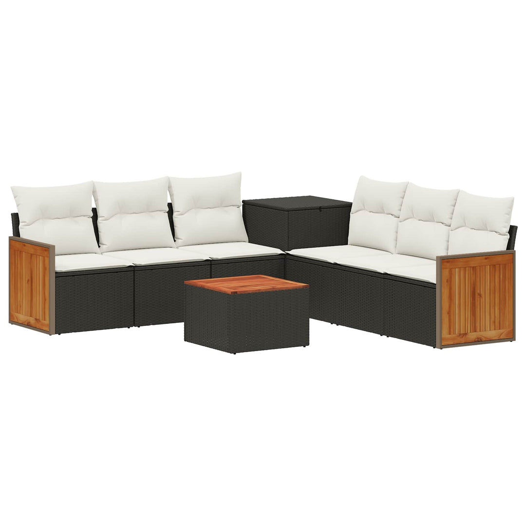 Sofa Sæt 8 stk. Sort og Cremehvid Poly Rattan og Stål