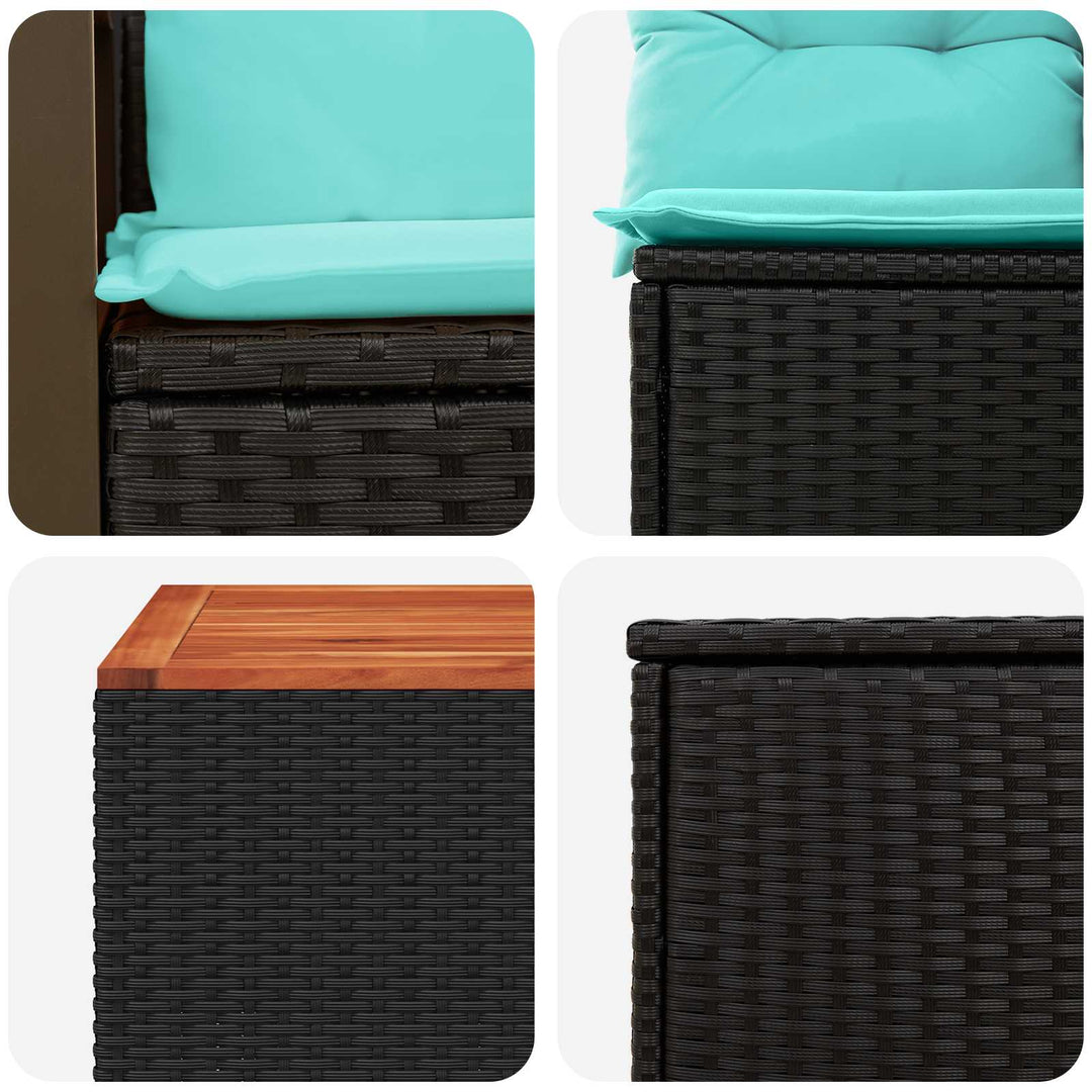 Sofa Sæt 8 stk. Sort og Blå Poly Rattan og Stål