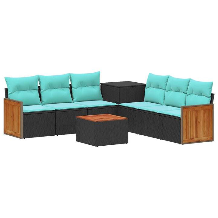 Sofa Sæt 8 stk. Sort og Blå Poly Rattan og Stål