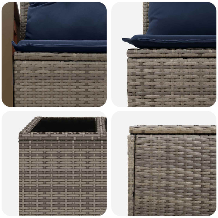 Sofa Sæt 8 stk. Grå og Marineblå Poly Rattan og Stål