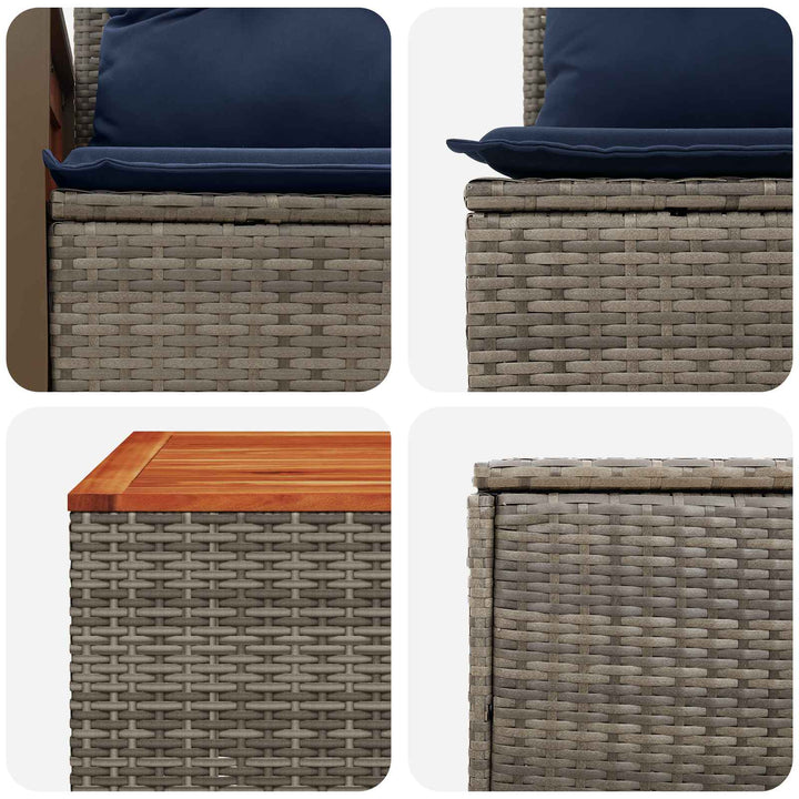 Sofa Sæt 8 stk. Grå og Marineblå Poly Rattan og Stål