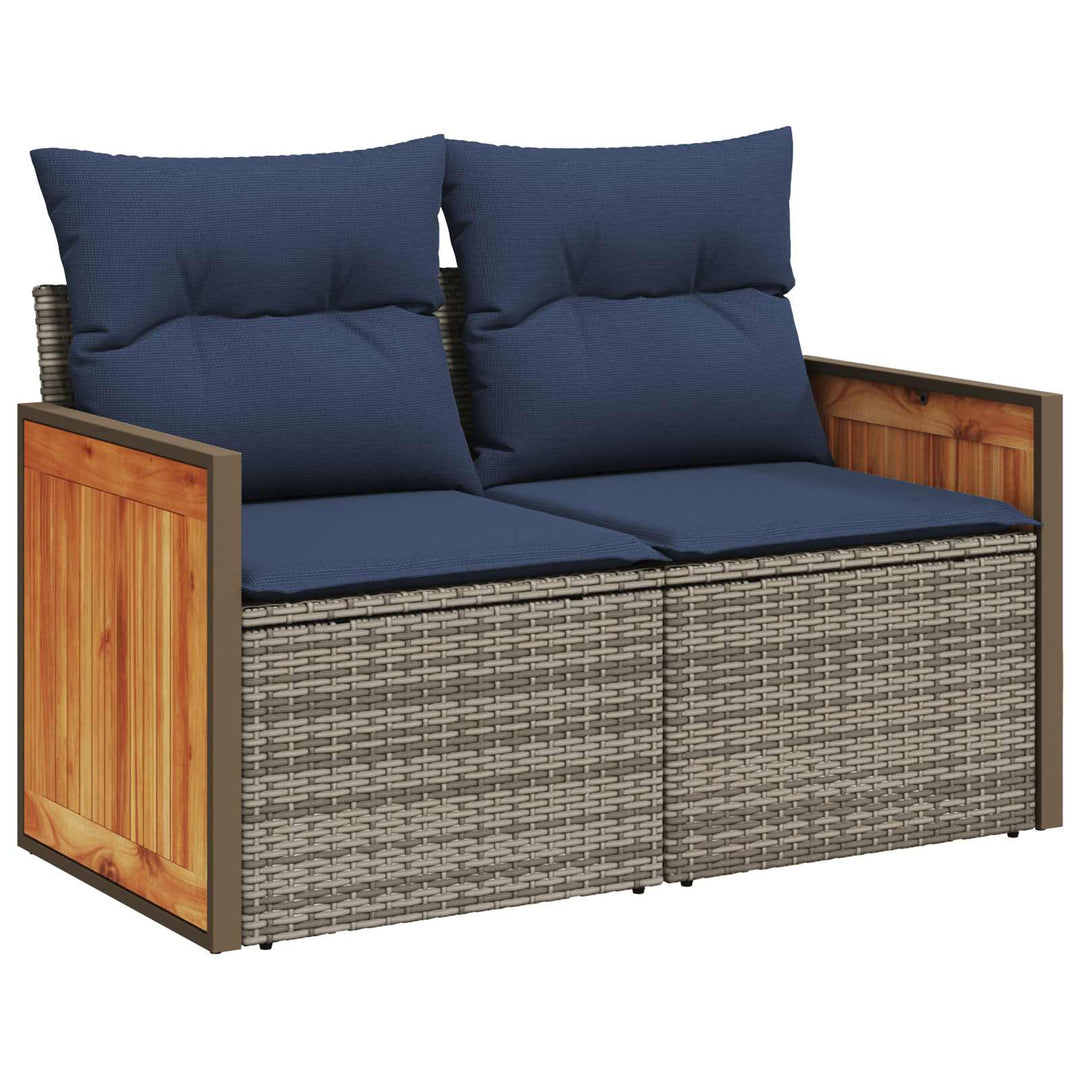 Sofa Sæt 8 stk. Grå og Marineblå Poly Rattan og Stål