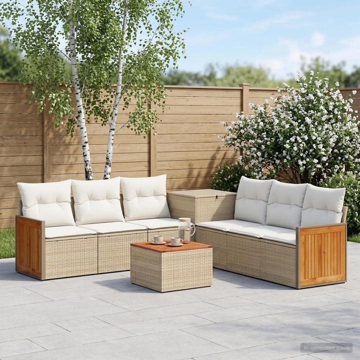 Sofa Sæt 8 stk. Beige og cremehvid Poly Rattan og Stål