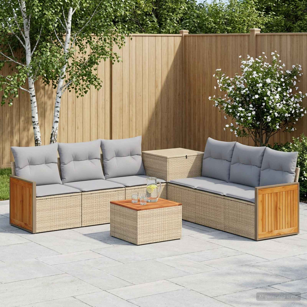 Sofa Sæt 8 stk. Beige og lys grå Poly Rattan og Stål
