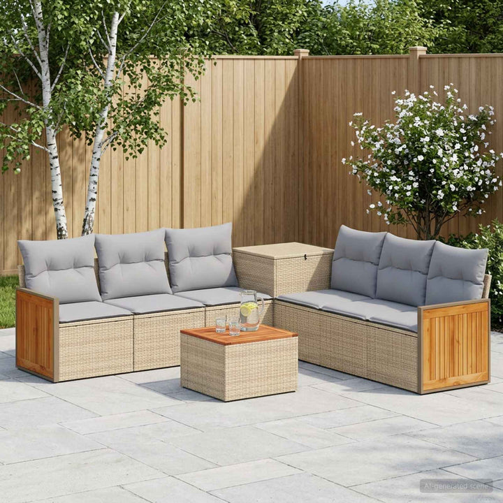 Sofa Sæt 8 stk. Beige og lys grå Poly Rattan og Stål