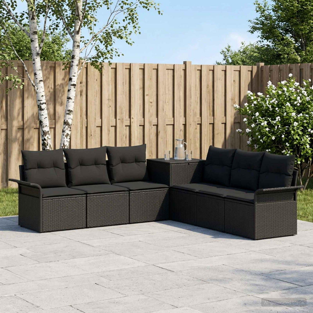 Sofa Sæt 7 stk. Sort Poly Rattan og Stål