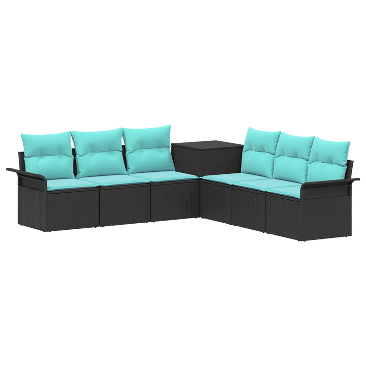 Sofa Sæt 7 stk. Sort og Blå Poly Rattan og Stål