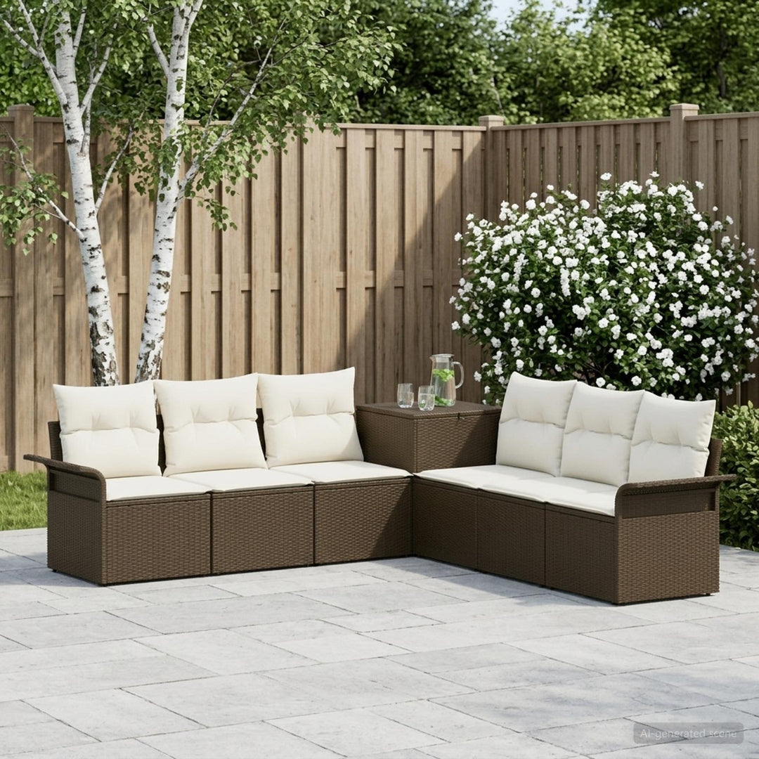 Sofa Sæt 7 stk. Brun og Creme Hvid Poly Rattan og Stål