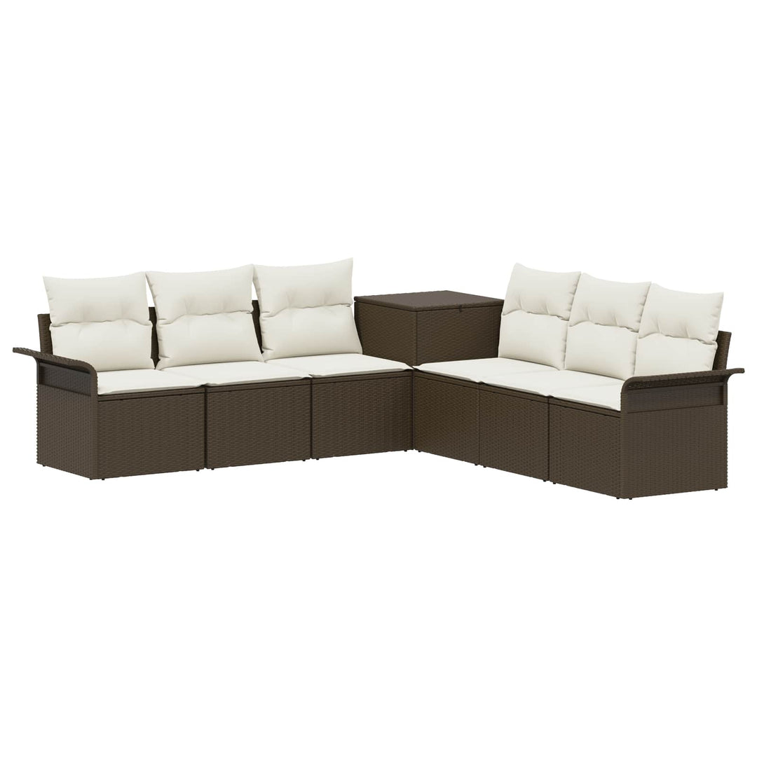 Sofa Sæt 7 stk. Brun og Creme Hvid Poly Rattan og Stål