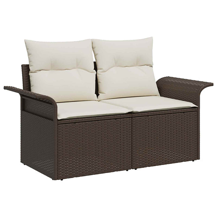 Sofa Sæt 7 stk. Brun og Creme Hvid Poly Rattan og Stål