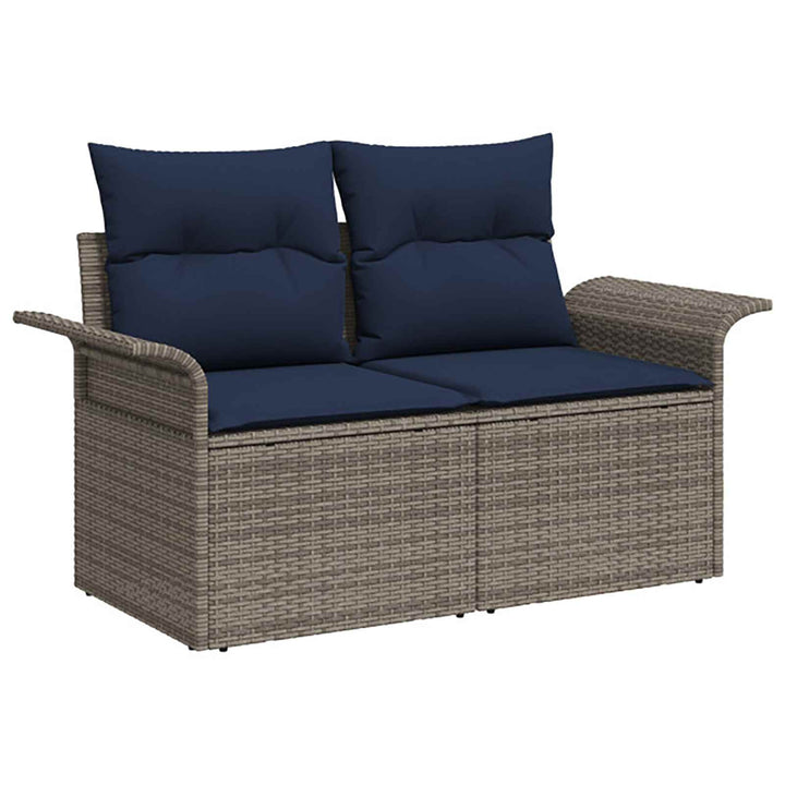 Sofa Sæt 7 stk. Grå og Marineblå Poly Rattan og Stål