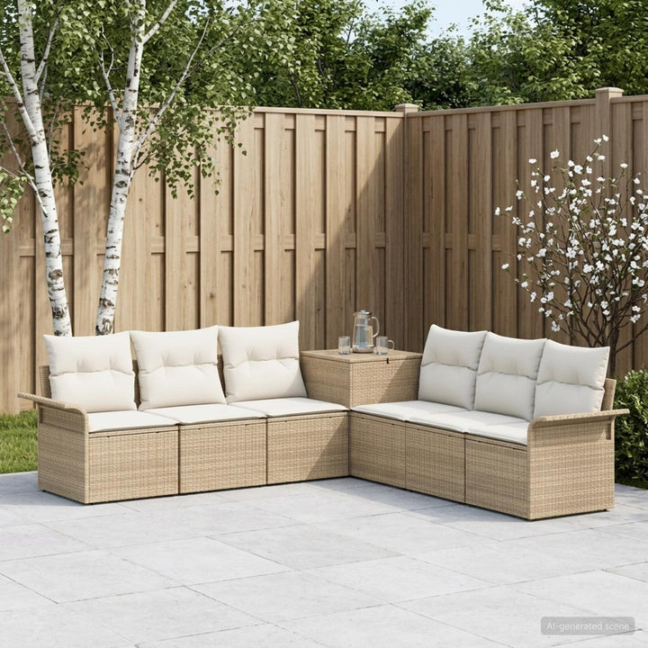 Sofa Sæt 7 stk. Beige og cremehvid Poly Rattan og Stål