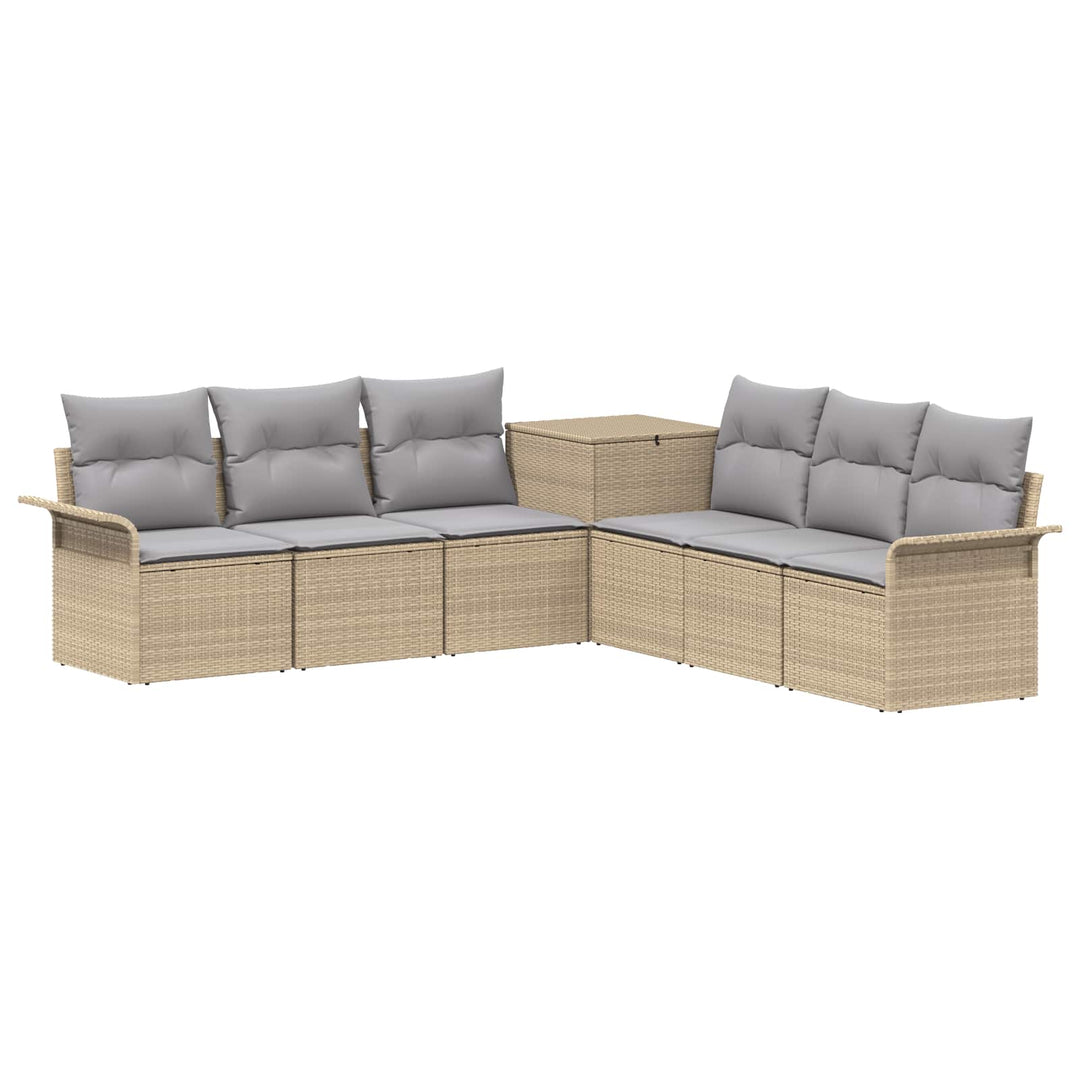Sofa Sæt 7 stk. Beige og lys grå Poly Rattan og Stål