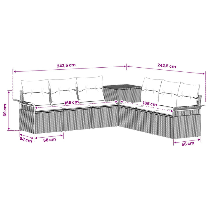 Sofa Sæt 7 stk. Beige og lys grå Poly Rattan og Stål