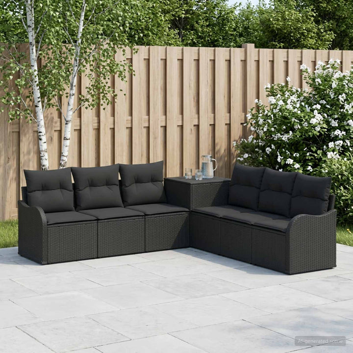 Sofa Sæt 7 stk. Sort Poly Rattan og Stål