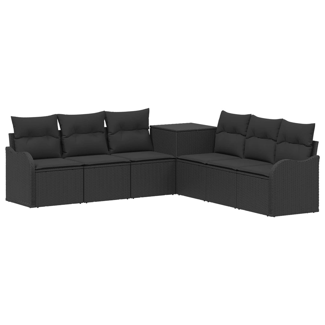 Sofa Sæt 7 stk. Sort Poly Rattan og Stål