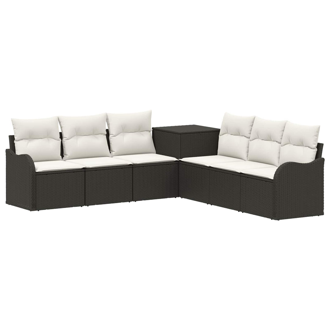 Sofa Sæt 7 stk. Sort og Cremehvid Poly Rattan og Stål