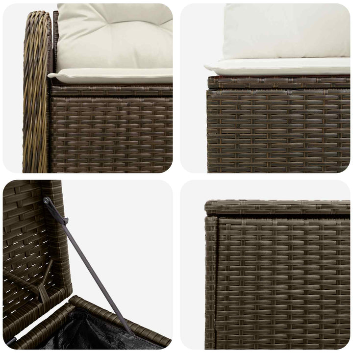 Sofa Sæt 7 stk. Brun og Creme Hvid Poly Rattan og Stål