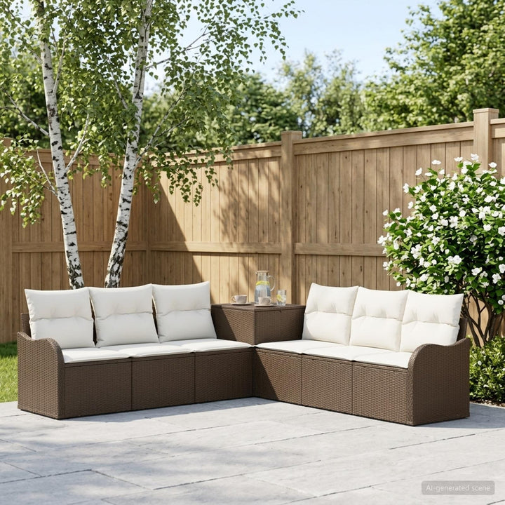 Sofa Sæt 7 stk. Brun og Creme Hvid Poly Rattan og Stål