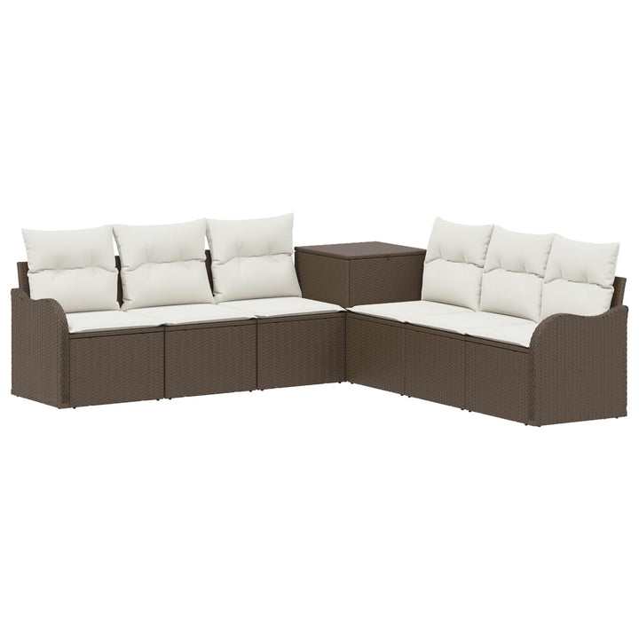 Sofa Sæt 7 stk. Brun og Creme Hvid Poly Rattan og Stål