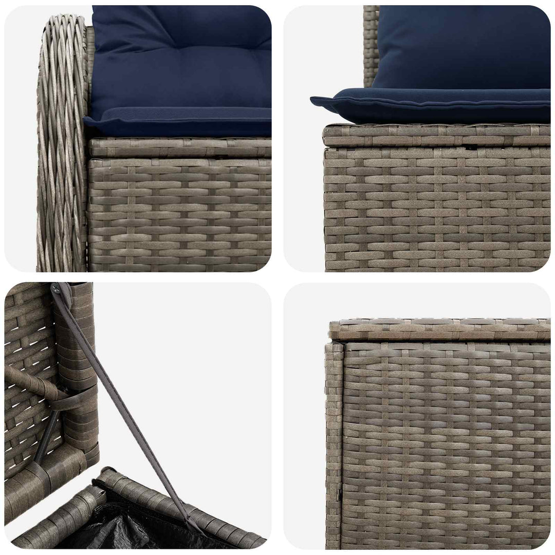 Sofa Sæt 7 stk. Grå og Marineblå Poly Rattan og Stål