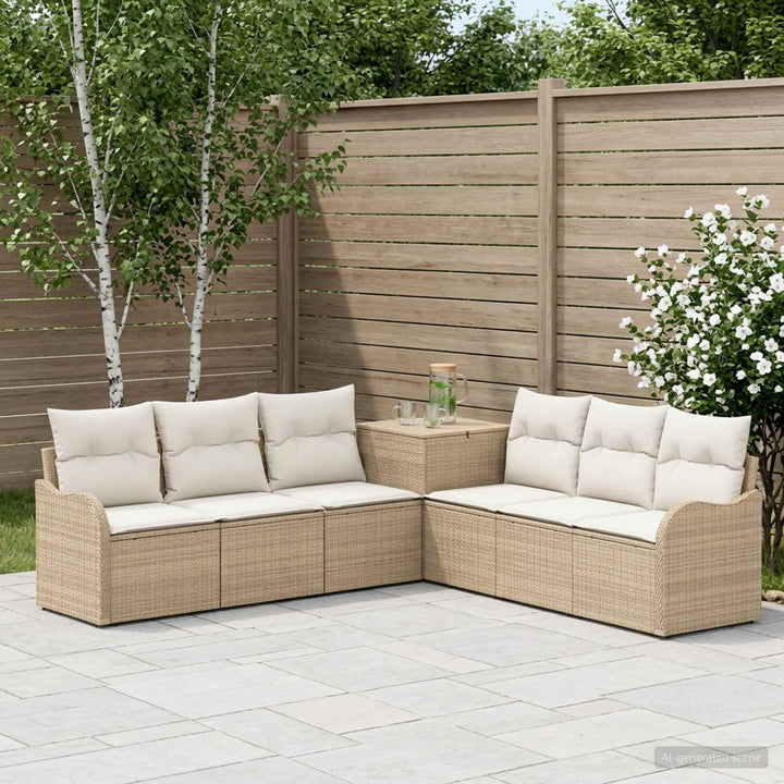 Sofa Sæt 7 stk. Beige og cremehvid Poly Rattan og Stål