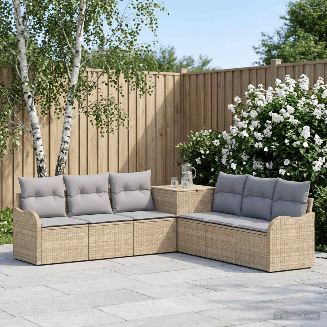 Sofa Sæt 7 stk. Beige og lys grå Poly Rattan og Stål