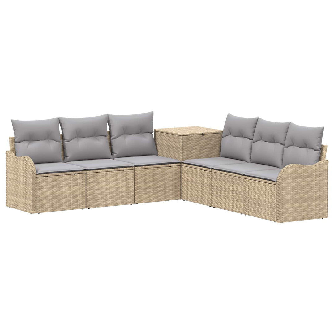 Sofa Sæt 7 stk. Beige og lys grå Poly Rattan og Stål