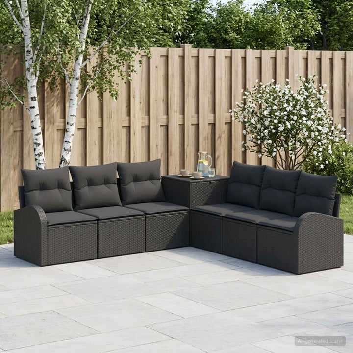 Sofa Sæt 7 stk. Sort Poly Rattan og Stål