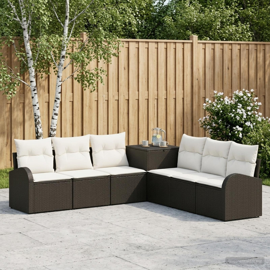 Sofa Sæt 7 stk. Sort og Cremehvid Poly Rattan og Stål