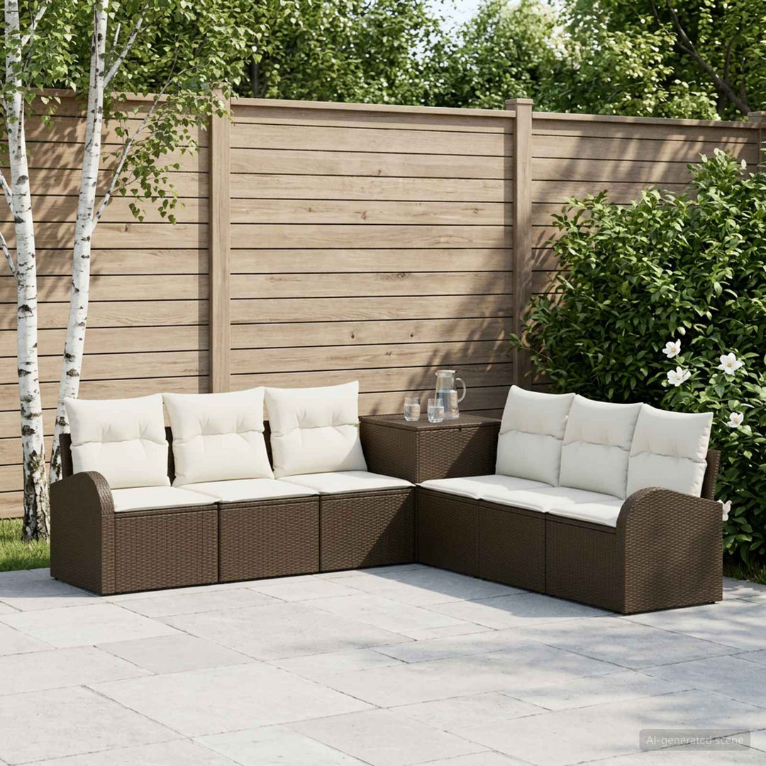 Sofa Sæt 7 stk. Brun og Creme Hvid Poly Rattan og Stål
