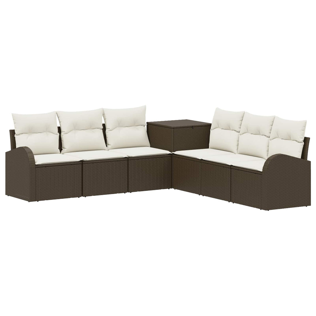 Sofa Sæt 7 stk. Brun og Creme Hvid Poly Rattan og Stål