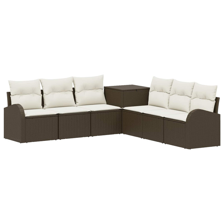Sofa Sæt 7 stk. Brun og Creme Hvid Poly Rattan og Stål